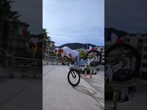 Riding a bike down stairs