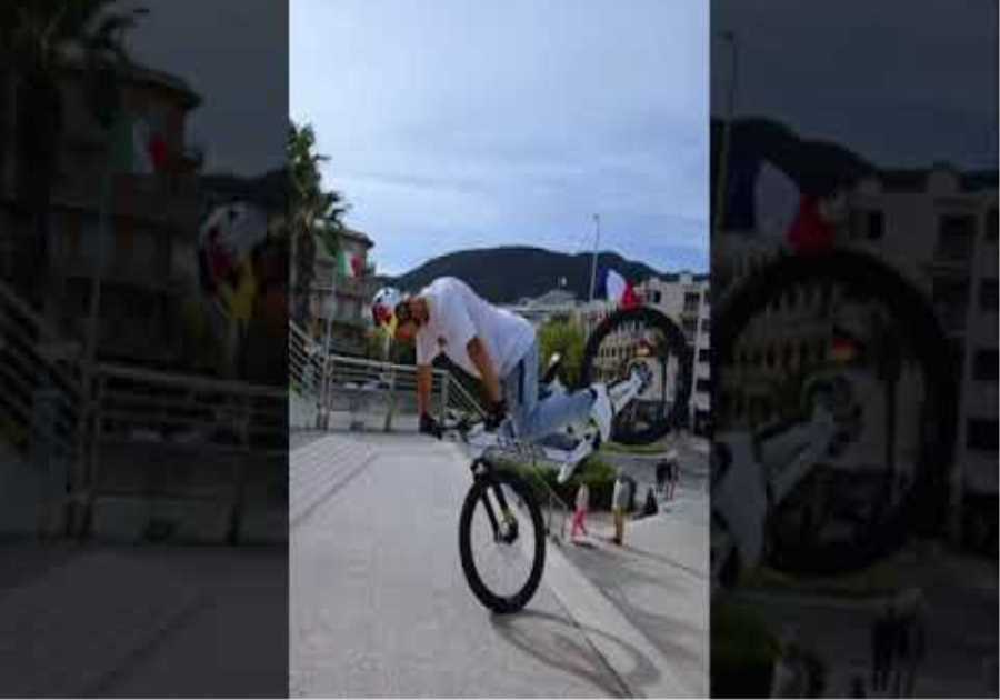 Riding a bike down stairs