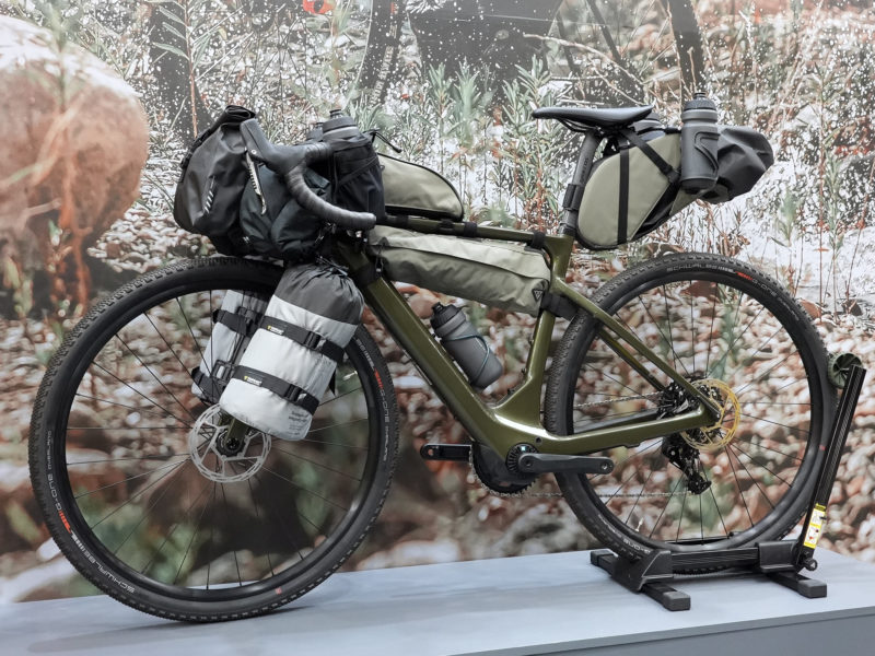 topeak bikepacking frame and seatpost bags shown on a gravel bike