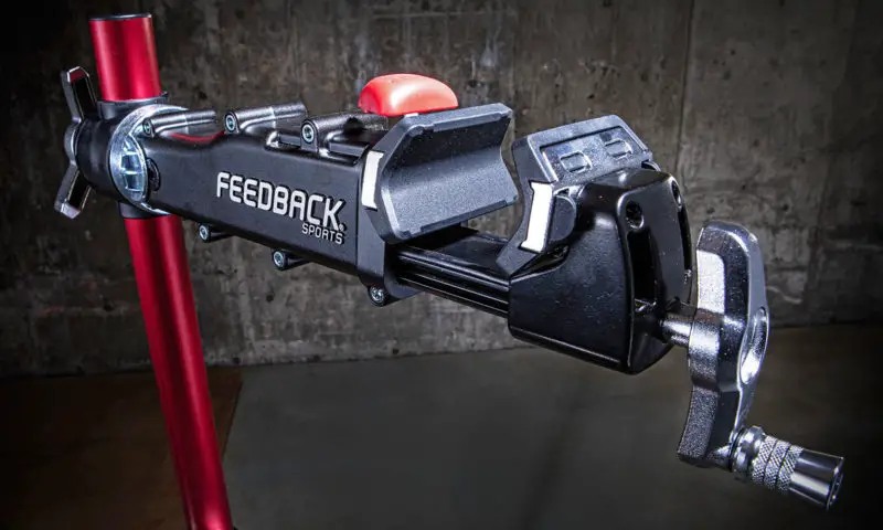 Feedback Sports Pro Mechanic lightweight folding aluminum bicycle repair stand, angled clamp