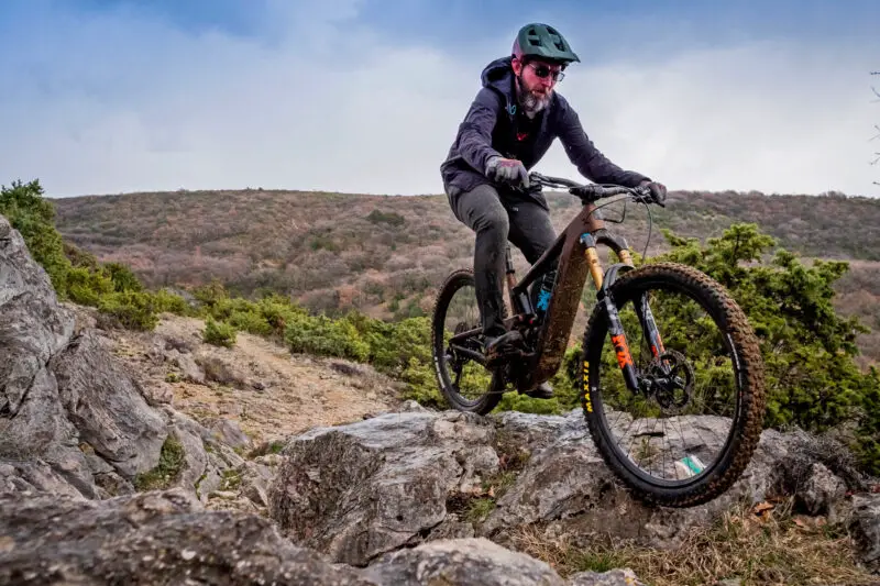 Next-gen Shimano eMTB ebikes transformed with AutoShift FreeShift automatic shifting, powered by LinkGlide, EP-801 & 11sp XT Di2, photo by Dan Milner, rock riding