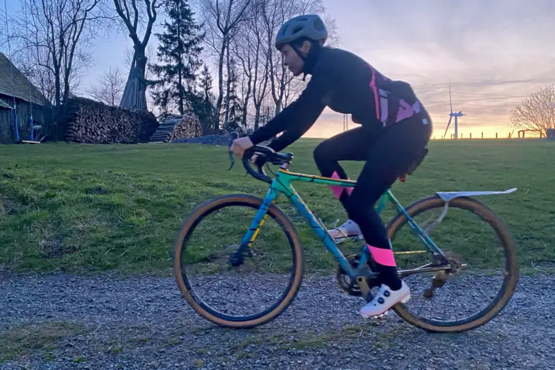 Quoc Gran Tourer XC mountain bike & gravel race shoes, sunset ride