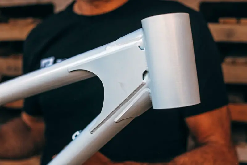 Neko Mulally Frameworks Racing x Cotic 853 steel DH bike project, head tube gusset detail