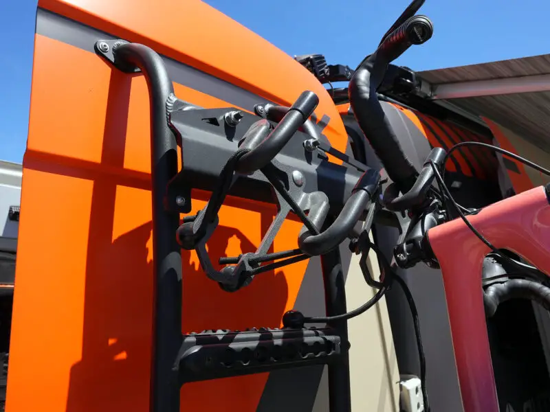 outside van rear door with bike rack