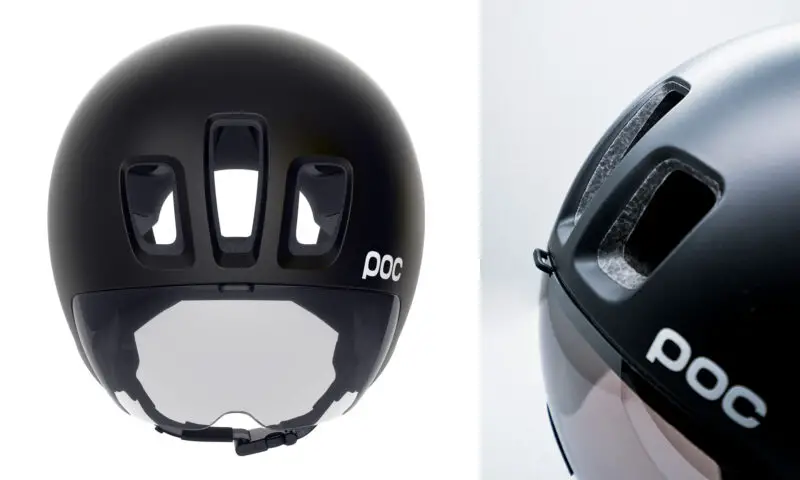 POC Procen TT helmet, cooling vented aerodynamic time trial road racing helmet, visor details