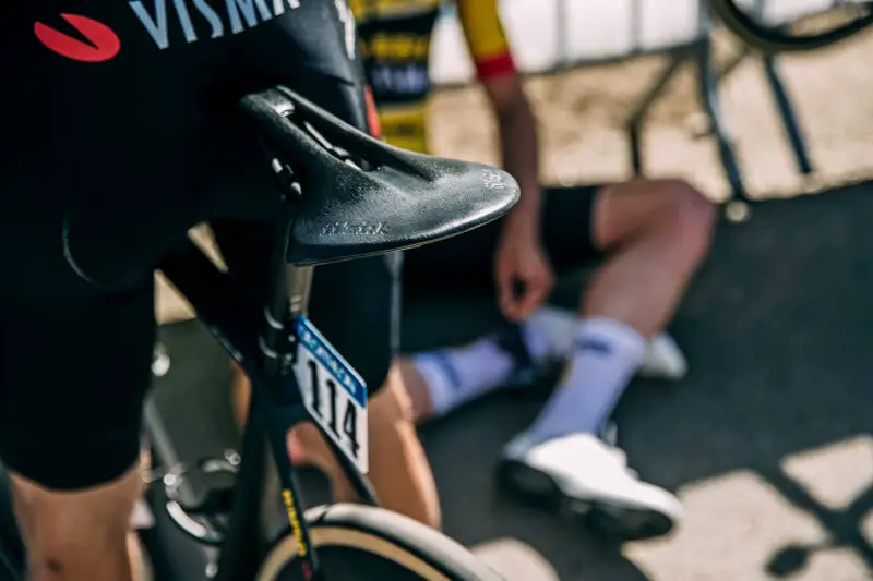 Fizik Vento Antares revamped reshaped ergonomic racing saddle, Jumbo-Visma, at Fleche-Wallone