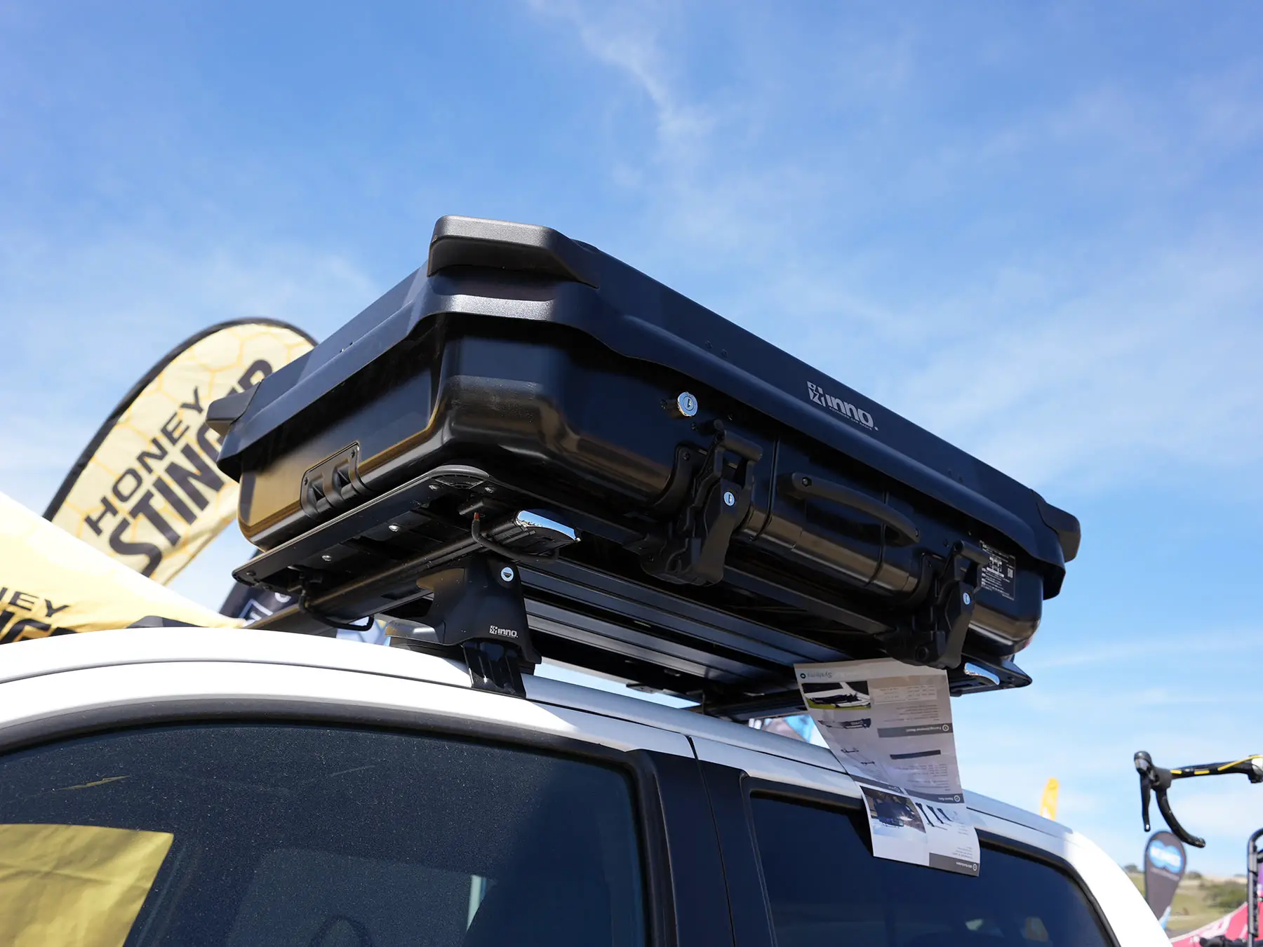 inno racks cargo box that fits on hitch racks and roof racks