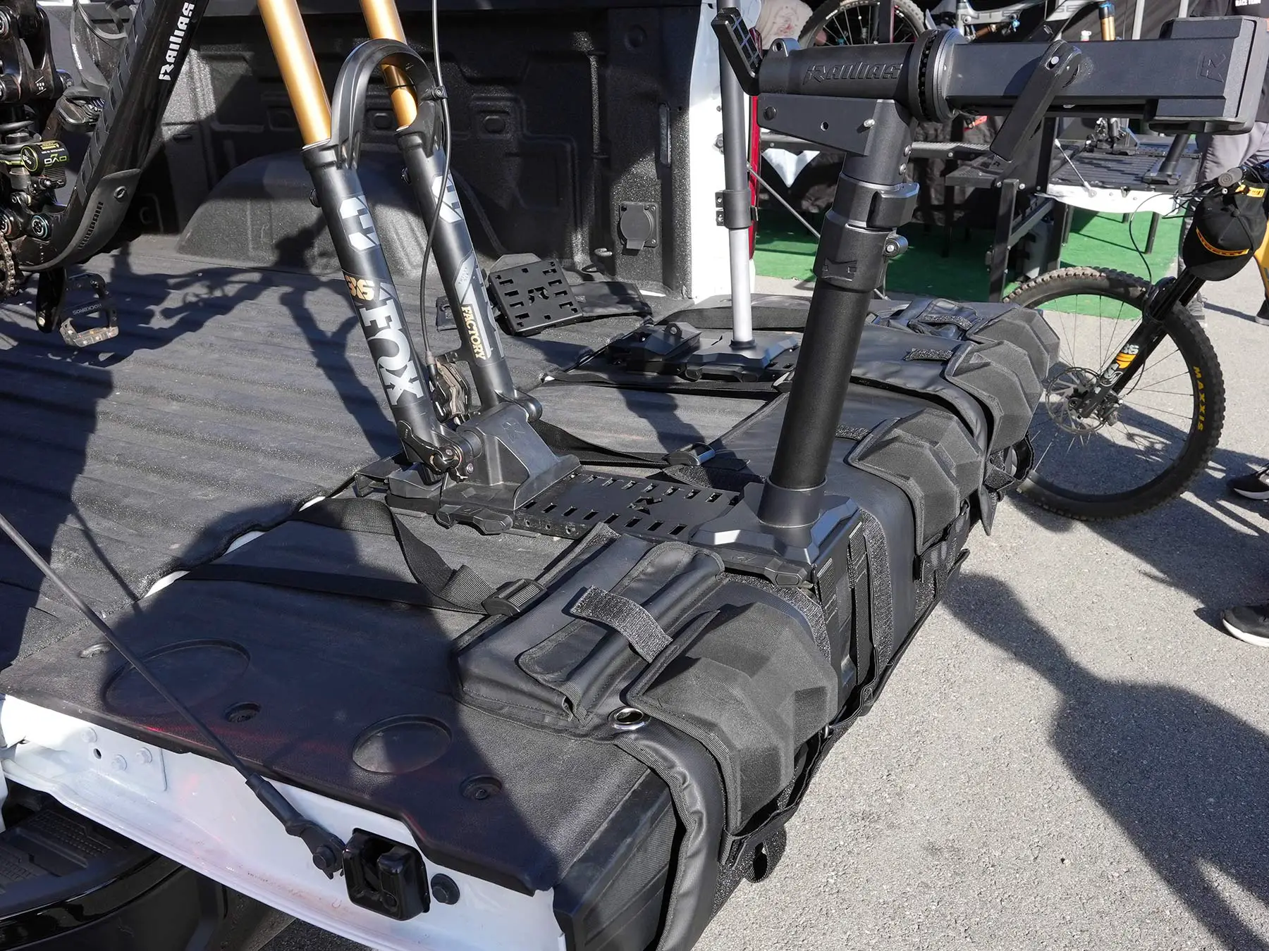 railias truck bed fork mounts and bike stand