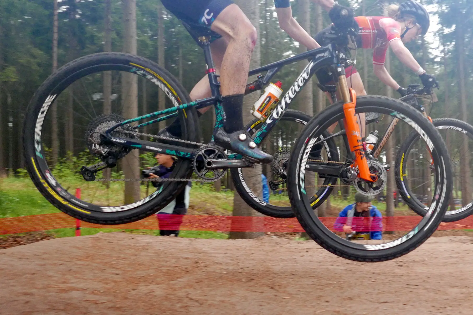 Wilier Urta Max SLR lightweight 120mm carbon XC race mountain bike, Sofie Heby Pedersen airborne