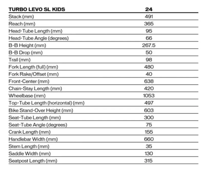 Specialized Turbo Levo SL Kids geo