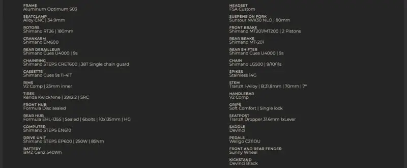2-Devinci E-Cartier Spec sheet