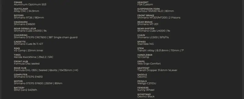3-Devinci E-Griffin 9sp Spec sheet