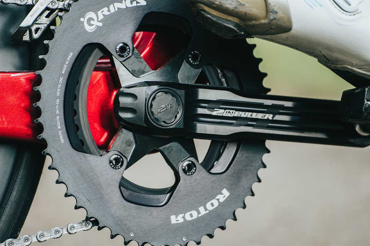 rotor 2inpower sl lightweight dual leg power meter crankset shown on a bike