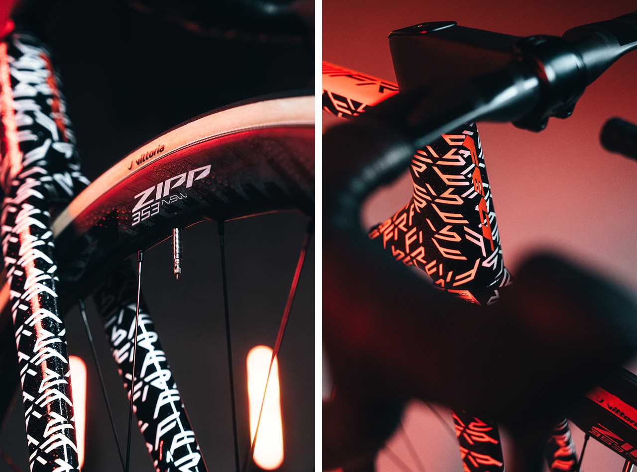 closeup details of 2024 Felt FR road bike prototype