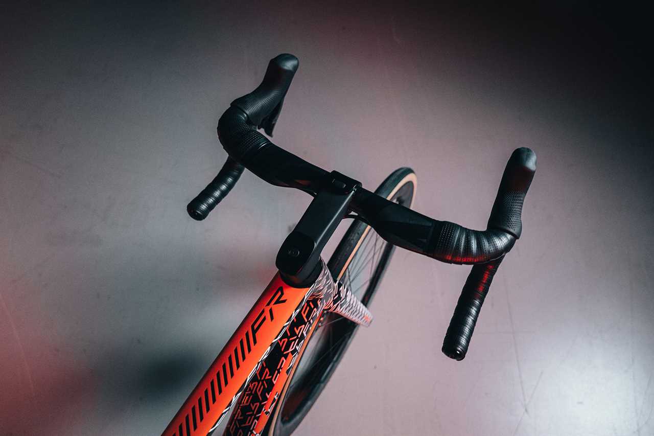 closeup details of 2024 Felt FR road bike prototype