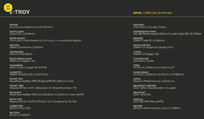 Devinci e-Troy ebike specs