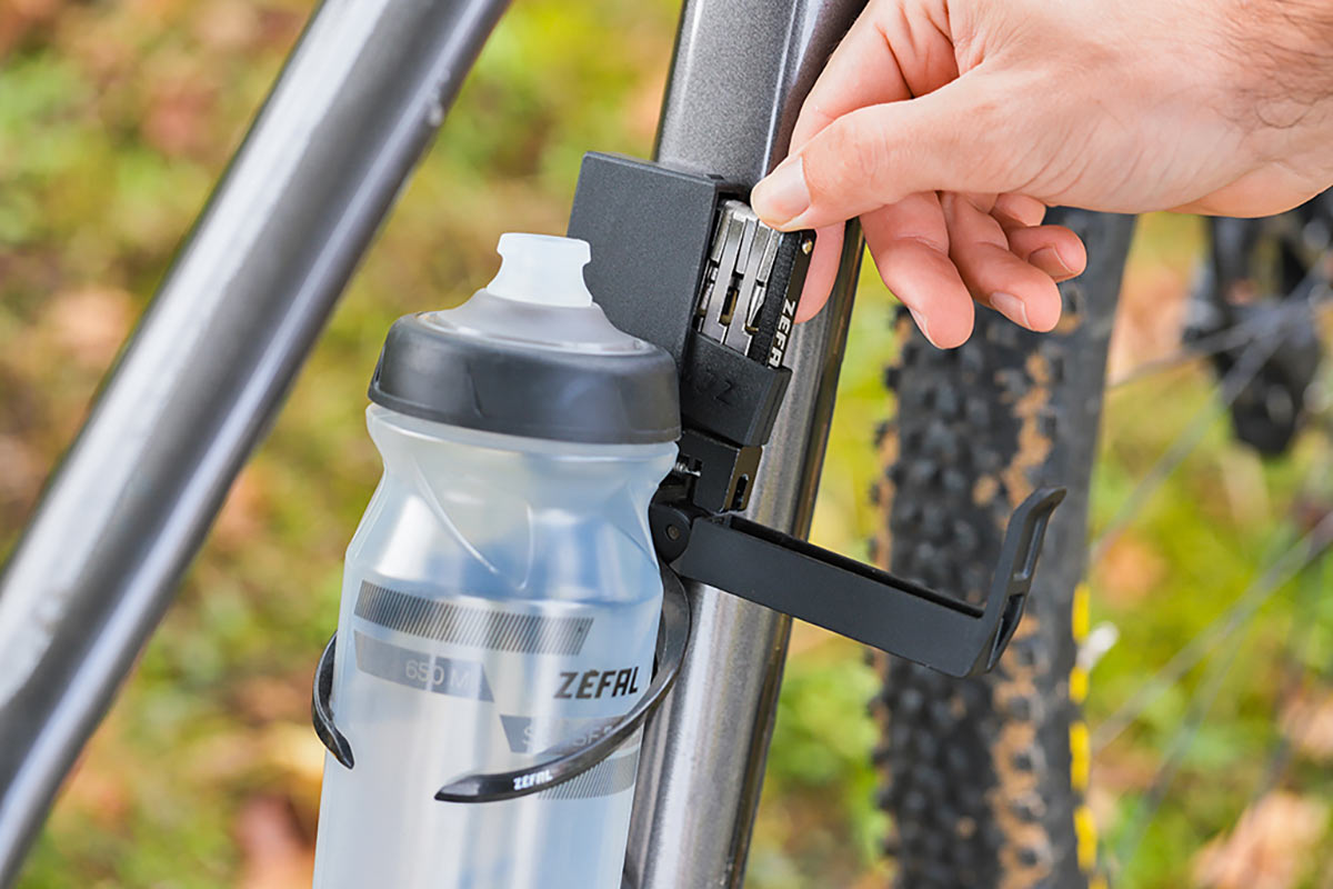 Zéfal AFA 8 Plus multi-tool fits inside a mini glove box mount under any bottle cage, up close