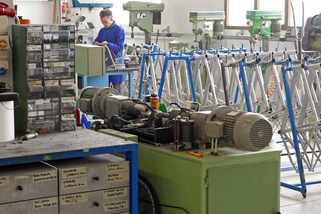 Officina Battaglin Grand Tour custom Italian steel endurance road bike, Marostica, Italy inside the workshop
