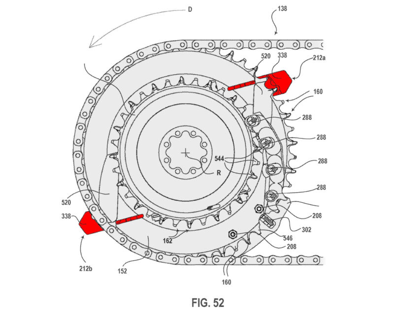 sram chainring coupled front derailleur down-shift elements positioned to initiate derailing of chain from big ring