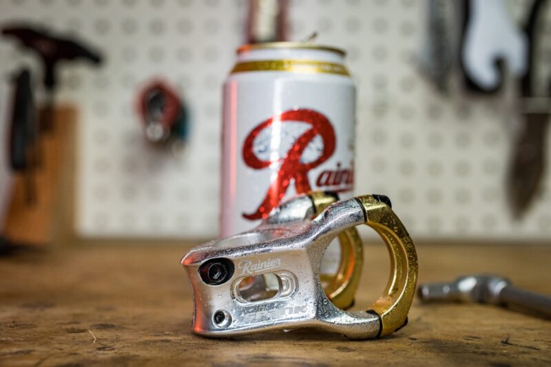 Spank x Rainier collab can o beer and stem