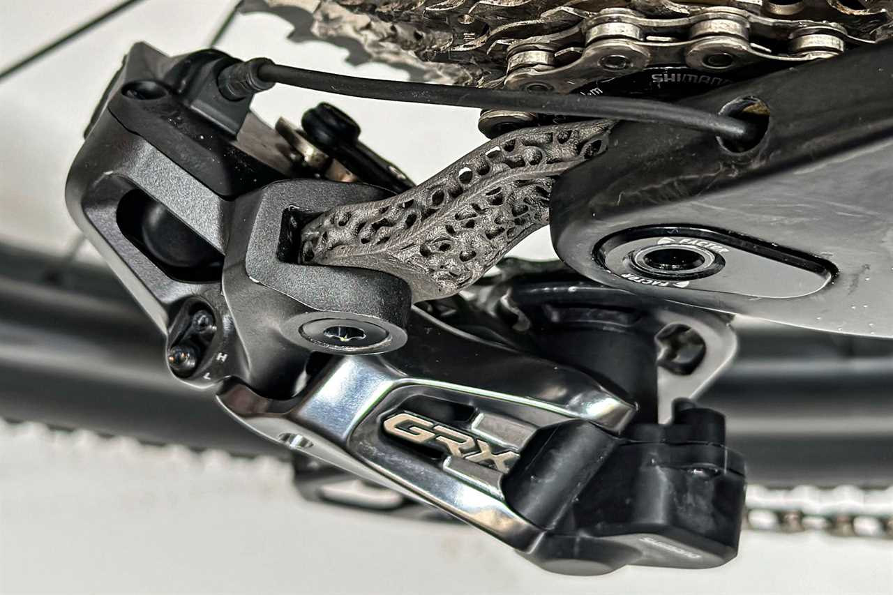 Silca 3D-printed titanium derailleur hanger shifting upgrade, GRX Di2 detail