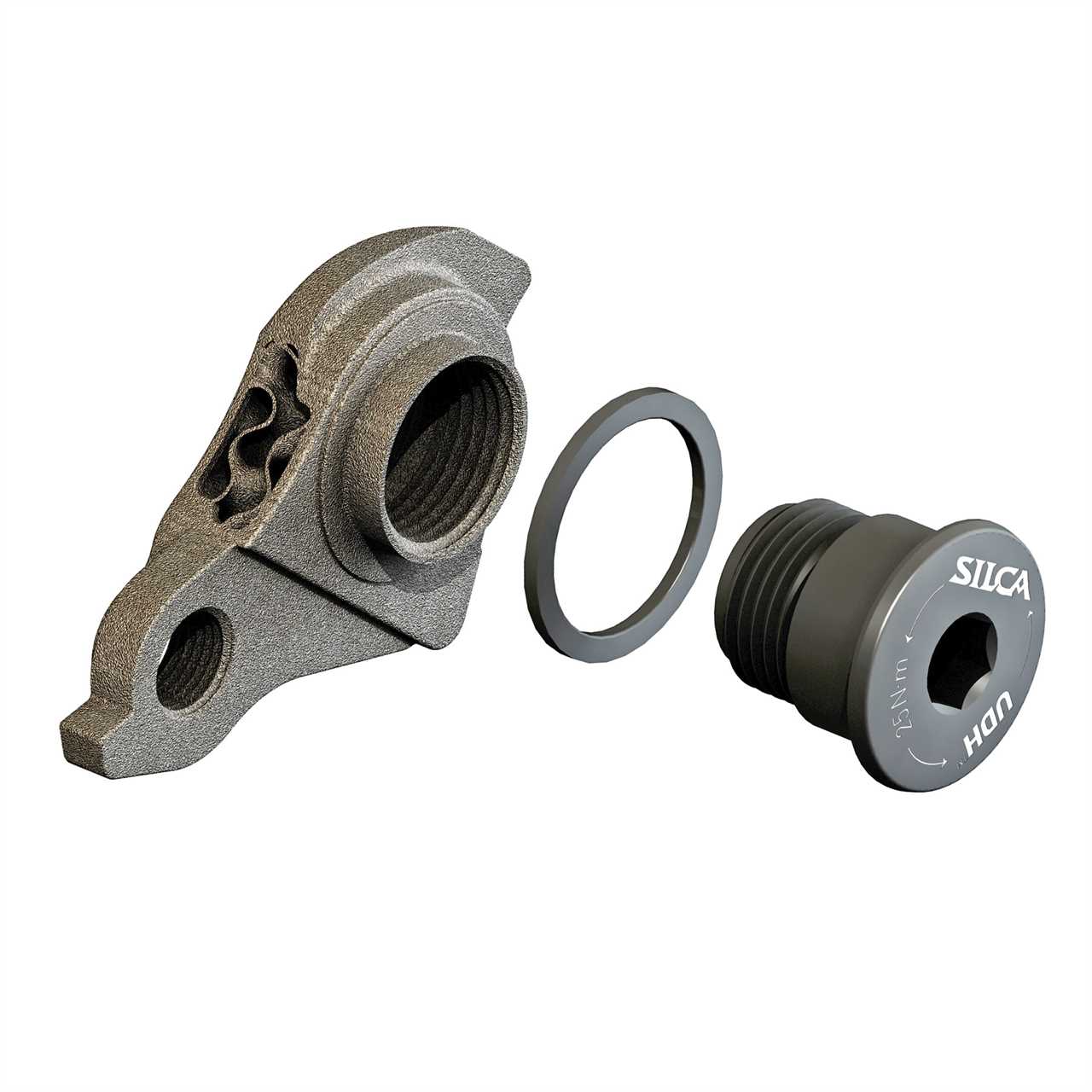 Silca 3D-printed titanium derailleur hanger shifting upgrade, UDH universal fit