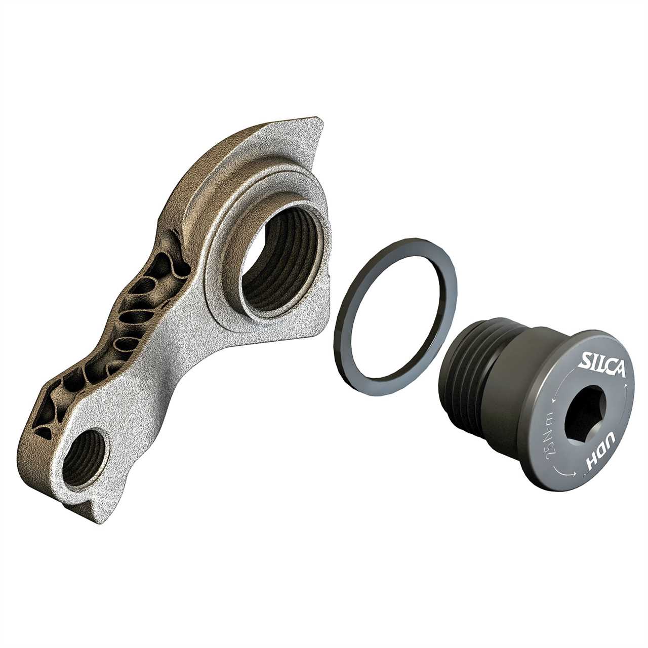Silca 3D-printed titanium derailleur hanger shifting upgrade, UDH Shimano Direct Mount