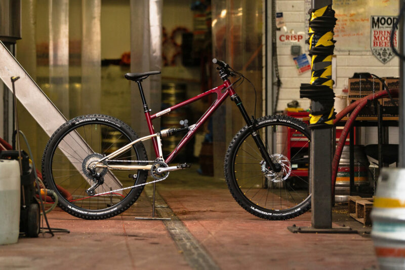 Starling MegaMurmur 165mm all-UK-steel enduro bike at theMoor brewery